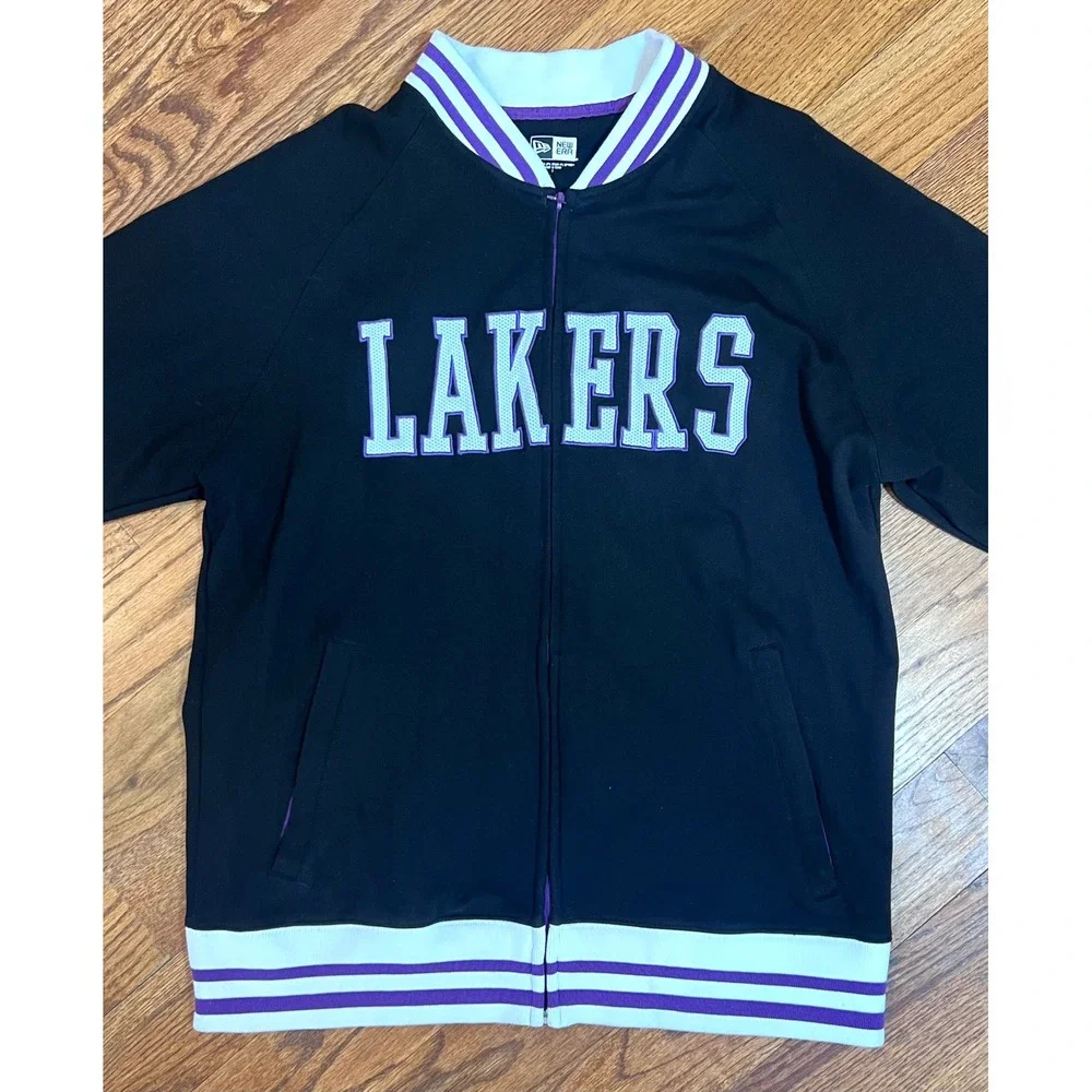 New Era Los Angeles Lakers Track Jacket Black‎ Purple Full Zip Varsity Mens L